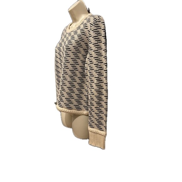Tory Burch Size Large Geometric Pattern Crew Neck Sweater Wool Women Black Cream - Picture 9 of 9